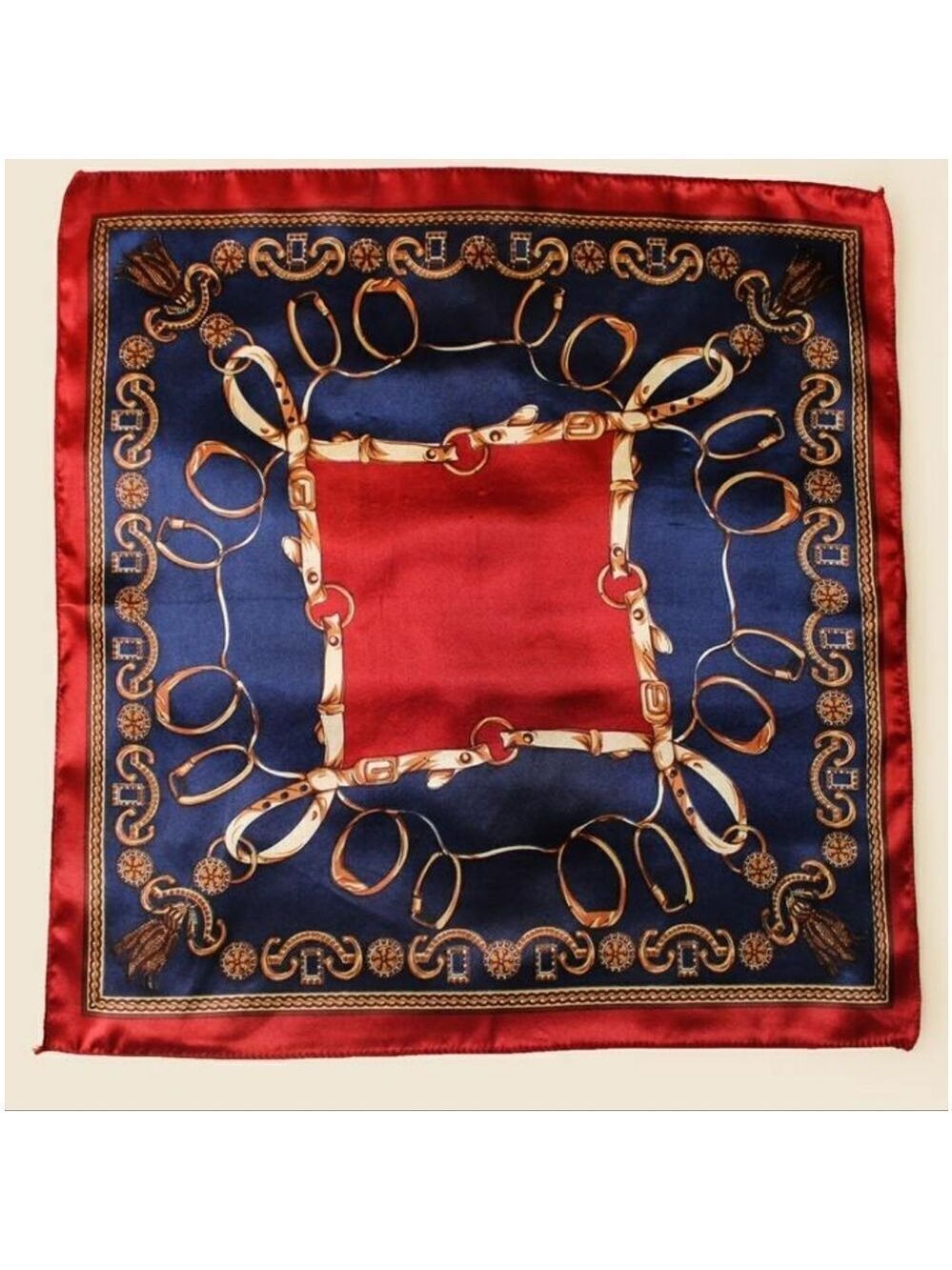 Vintage Style Chain Print Square Scarf Elegant Satin Neckerchief